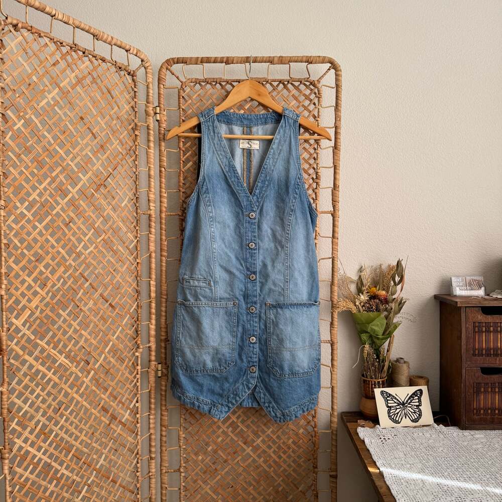 Free People Out of Office Blue Denim Buttoned Vest Dress XS Small - Picture 3 of 8